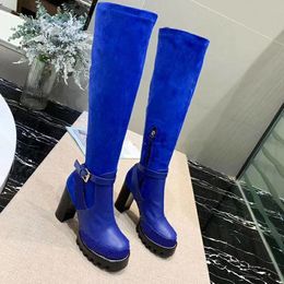 Women suede long Boots Fashion girls Casual Shoes Leather Top Quality Spring Autumn Black Letters knee high walking motorcycle boot belts strap ladies dress shoe