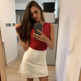 Summer Women White Knitted Casual Bandage Skirts Sexy Hollow Out Celebrity Evening Party Wear Lady 210423