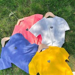 Summer Arrival Girls Fashion Heart T Shirt Kids Cotton Tops Candy Colour 210528