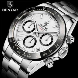 Relojes Hombre BENYAR Watches Men Luxury Brand Chronograph Male Sport Watches Waterproof Stainless Steel Quartz Watch 210804