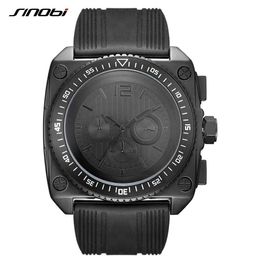 Sinobi Reloj Hombre Retro Men's Watch Military Watches Black Silicone Square Big Dial Quartz Watch Clock Men Drop Shipping Q0524