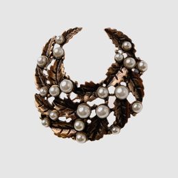 Amorita boutique semilune simulated pearl antique brass color Brooches