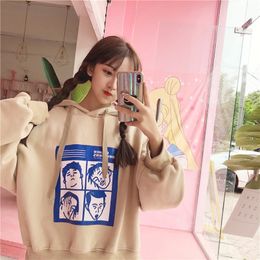 Harajuku Hoodies Autumn Women Girls Fashion Korean Cartoon Printed Loose Sweatshirt Female Long Sleeve Hooded Casual Sweet Tops 210422