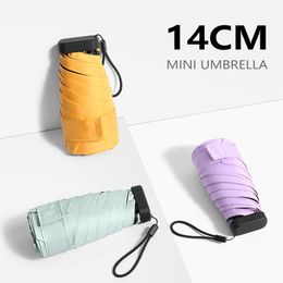 14cm Small Flat Sun Umbrella Six Folding Anti UV Portable Mini Pocket Rain Women Windproof Parasol Umbrellas Outdoor