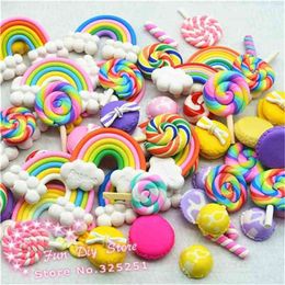 Polymer Clay Lollipop,Candy,Rainbow Pudding Assorted Packs,Dollhouse Home Play Sweets Miniatures 50pcs/lot 30-50mm 210811