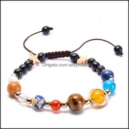 Charm Bracelets Jewelry Bracelet Galaxy Cosmic Solar System Eight Planets Adjustable Blue Sandstone Natural Stone Drop Delivery 2021 Uyqf7