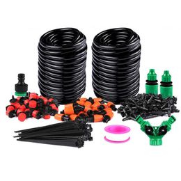 30M DIY Drip Irrigation System Automatic Garden Watering Kits Self Garden Irrigation Watering Kits Micro Drip Mist Spray Cooling 210610