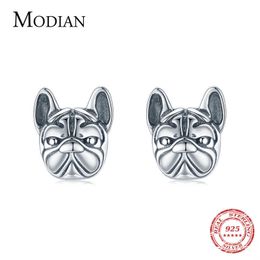 Real 925 Sterling Silver Animal Loyal French Bulldog Partners Dog Stud Earrings for Women Exquisite Fine Jewellery Bijoux 210707