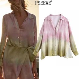 Tie Dye Print Women Shirt Spring Summer Long Sleeve Loose Casual Chic Woman Blouse Fashion Button Up Beach 210519