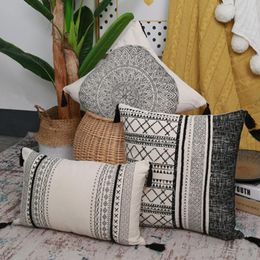 lumbar pillow pattern UK - Cushion Decorative Pillow Morocco Style Jacquard Lumbar Throw Case With Fringe Tassels Bohemian Geometric Striped Pattern Decorative Cushion