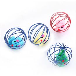small play balls NZ - Small Animal Supplies Rainbow Ball Cat Toy Pet Spring Prison Cage Mouse Wire Interactive Stick Bell Feather Play Dog Color
