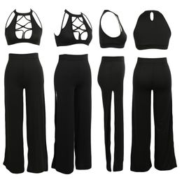 Sexy Women Two Pieces Set Turtleneck Sleeveless Hollow out Crop Top High Waist Split Pant Fashion Sets Party Clubwear For Ladies X0428