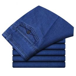 Размер 30-45 мужчин бизнес джинсы классические мужские растягивающие джинсы плюс размер мешковатые прямые люди джинсовые брюки хлопок синяя работа джинсы мужчин 211220