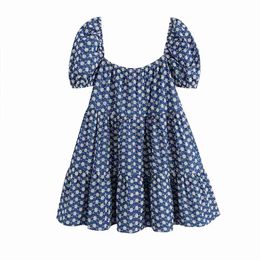 Women Summer Vintage Mini Dress ZA Short Sleeve Floral Embroidery Hollow Out Female Elegant Casual A-Line Dresses Vestidos 210513