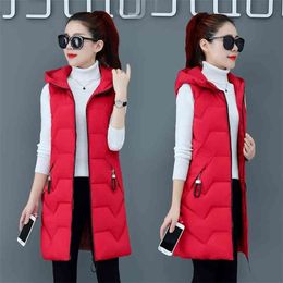 women Long vest coat Casual thick warm Autumn sleeveless waistcoat female cotton padded jacket plus size 210819