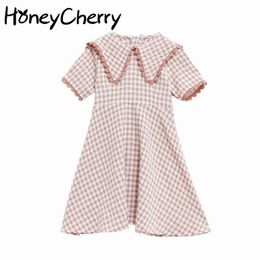 Parent-child wear dress Summer girls doll collar plaid mommy and me clothes matching mother daughter 210515