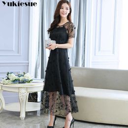 summer dress for women es women's black vintage lace short sleeve maxi party long sexy bodycon female plus size 210608