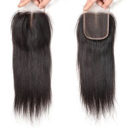 Brazilian Virgin Human Hair Top Closures Straight 4x4 Lace Closure Bleached Knots 10-20 inch