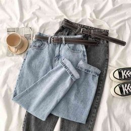 Vintage Straight High Waist Jeans Women Boyfriend Mom Streetwear Denim Jeans With Belt Casul Loose Plus Size Denim Trousers 210714