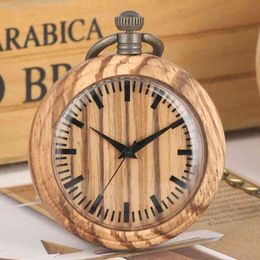 Simple Wooden Pocket Watch Chain Retro Wood Round Dial Analogue 12 Hours Display Quartz Pocketwatch Art Collections for Men