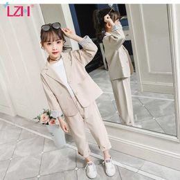 LZH Teens Girls Suit 2021 Autumn Kids Girls Clothes Coat+Trousers 2pcs Outfit Suit Children Clothing Sets 4 5 6 7 8 9 10 11 Year X0902