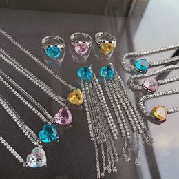 Heart Rhinestone Bracelet, Earrings & Necklace Set Pink Stone Wedding Jewelries 18k Platinum Cover Brass