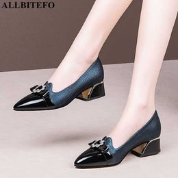 ALLBITEFO size 34-42 mixeed Colours real genuine leather high heels kitten heels thick heel fashion leisure women heels shoes 210611
