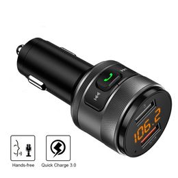 Car Kit Bluetooth Adapter Wireless FM Transmitter Handsfree Calling Stereo MP3 Music Player Dual USB Phone Charger QC3.0 Quick Charge Support U Disk