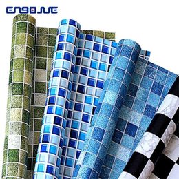 PVC Self-adhesive Kitchen Oil Film Bathroom Wall Stickers Balcony Waterproof Wallpaper Mosaic Tile Decoracion Hogar Moderno 210929