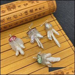 Charms Jewelry Findings & Components 1 Pcs Natural Pearl Crystal Pendant Irregar Colorf Baroque Pearls Inlaid Copper Wire Winding Diy Handma