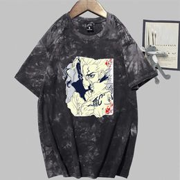 Anime Senku Short Sleeve Round Neck Tie Dye Hip Hop T-shirt Y0809