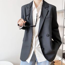 Loose Casual Suit Jackets Women's Autumn Fashion Silhouette Double Breasted Solid Blazer Female Office Lady 210607