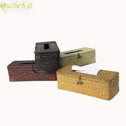 Rattan Tissue Box Cover Rectangular Napkin Case Woven Napkin Paper Container Home Car Napkins Holder Ofiice Home Organiser