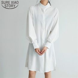 Solid Long Sleeve Tops Fashion Stand Collar Chiffon Blouse Lantern Sleeves Clothing Blusas Mujer De Moda Streetwear 5263 50 210506