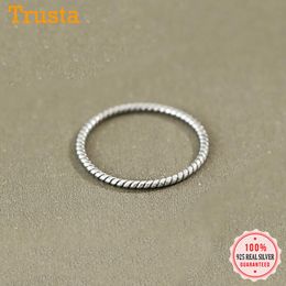Rings de cluster Trustdavis minimalista autêntico 925 Sterling Silver Fashion Twist Ring Ring to Trend Women Wedding Jewelry Gift DA100