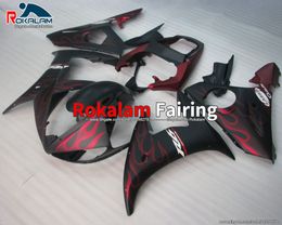 Matte Black Red Flame Covers For Yamaha YZF-R6 05 YZF R6 2005 Fairings YZFR6 YZF600 YZF 600 2005 Bodyworks (Injection Molding)