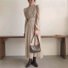 HziriP Palace Style Retro Chic Office Lady Elegant Print A-Line Floral Gentle Full-Sleeved Waist-Controlled Long Dresses 210325