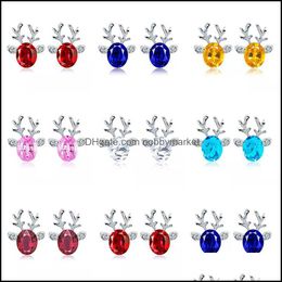 Stud Earrings Jewellery Luxury Crystal Antlers For Women Christmas Reindeer Elk Animal Rhinestone Sier Girls Fashion Gift Drop Delivery 2021 L