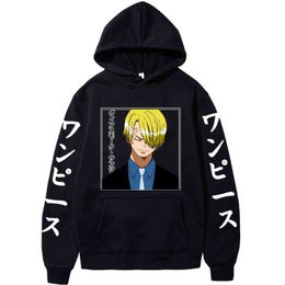 Anime One Piece Hoodie Men's Harajuku Pullover Vinsmoke Sanji Sweatshirts Long Sleeve Loose Streetwear Hoodie Tops Y1201