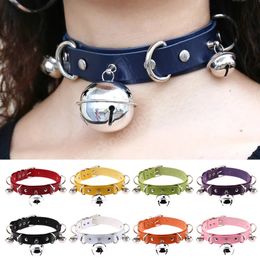 Trendy Punk Leather Choker Necklace Multicolor Multilayer Bells Metal Chokers Necklace Handmade Boho Gothic Costume Jewellery