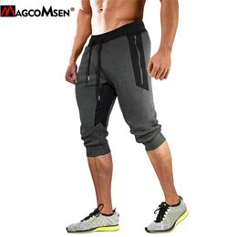 MAGCOMSEN Summer Mens Joggers 3/4 Length Pants Casual Lightweight Gym Workout Fitness Trousers Breathable Running Sweatpants Man 210715
