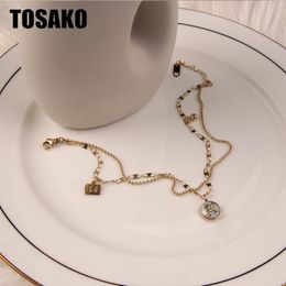 TOSAKO Stainless Steel Anklets Gold Colour Double Chain Fashion Jewellery for Women 2021 Trend