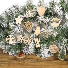 Wooden Snowflake Ornaments Christmas Hanging Embellishments Crafts DIY Tree Decoration Blank Wood Slices with Cord Craft Ornament for Holiday