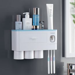 ONEUP 3 Color Toothbrush Holder Automatic Toothpaste Squeezer Dispenser Wall Mount Storage Rack For Home Bathroom Accessories 210322