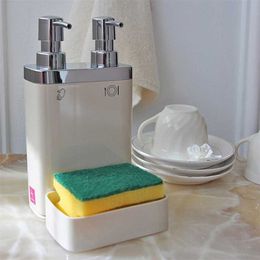 Double Liquid Soap Dispenser 750 ML Dish Sponge Holder Kitchen Accessories 7 Colours Washing Refillable Bottles Decorative Bathro 211206