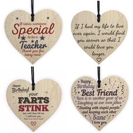 Xmas Wooden LOVE Christmas Decorations Gift Plaque Pendant Heart Shape Letter Friendship Wine Bottle Decor Pendant Tags