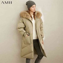 Winter Fashion 90% White Duck Down Jacket Elegant Fur Collar Loose Hooded Female Thick Coat Tops 11930365 210527