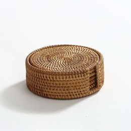 Mats & Pads JOYJOO Woven Rattan Coasters Handmade Cup Mat Drinks Round Edge Plates Dishes Insulated For Kitchen Set 6