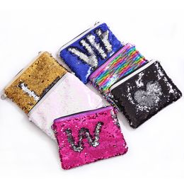 New Ladies Shoulder Crossbody with Strap Bags Cute Change Pouch Small Zipper Fashion Reversible Mermaid Sequin Coin Purse