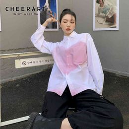 Spring Women Fashion White Shirt Heart Print Long Sleeve Collared Blouses Casual Top Korean Clothing 210427